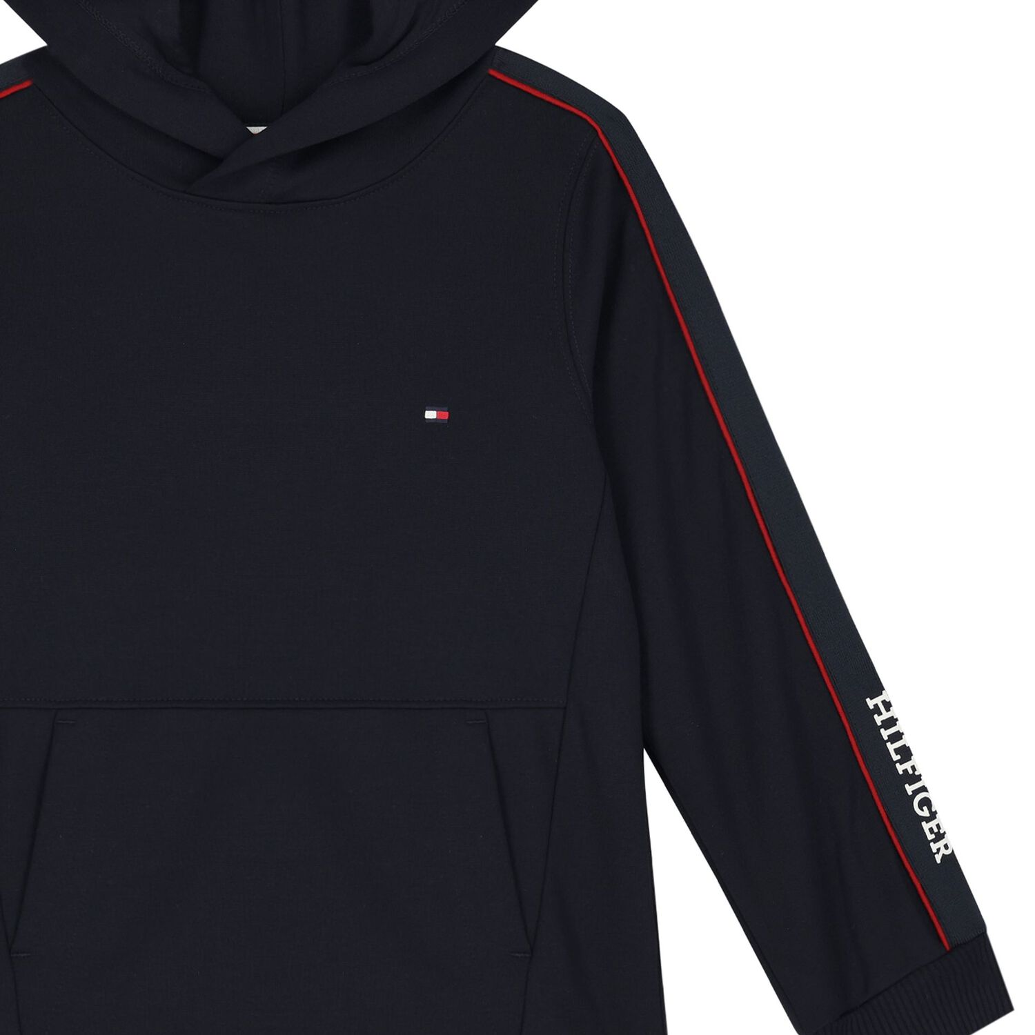 Boys Navy Blue Logo Hooded Top, 1, hi-res