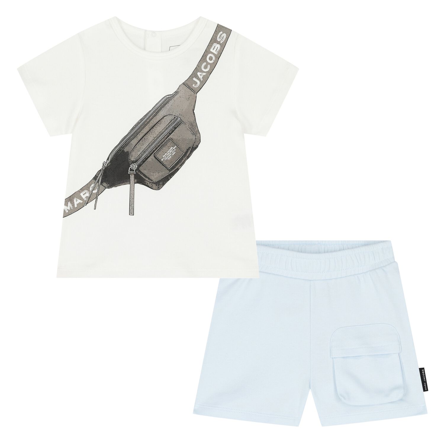 Younger Boys White & Blue Logo Shorts Set, 1, hi-res