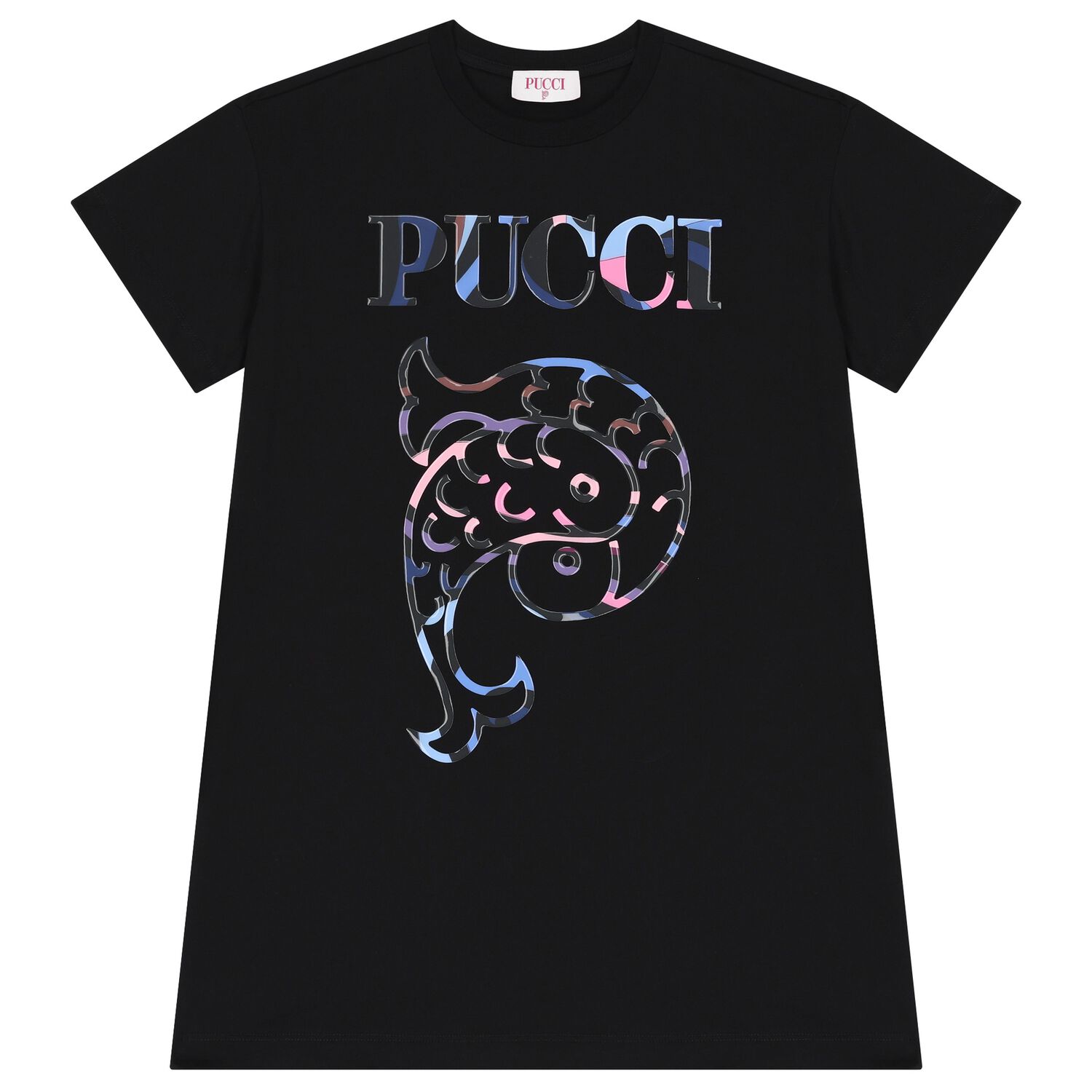 Girls Black Logo Dress, 2, hi-res