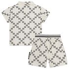 Younger Boys Ivory & Black Monogram Logo Shorts Set, 1, hi-res