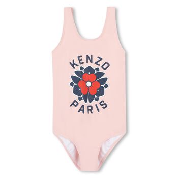 Girls Pink Flower Logo Swimsuit