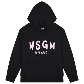 Girls Black & Pink Logo Hooded Top