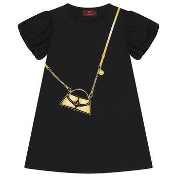 Girls Black Bag Logo Dress