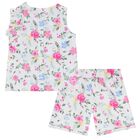 Girls White Floral Shorts Set, 1, hi-res