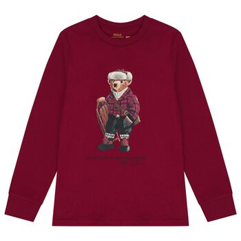 Boys Burgundy Polo Bear Long Sleeve Top