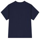 Boys Navy Blue & White Cotton Logo Shorts Set, 1, hi-res