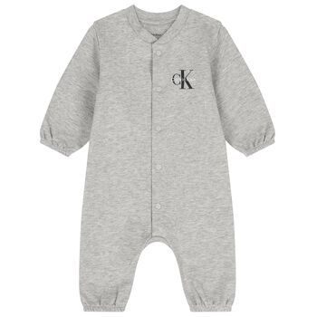 Calvin Klein Baby Boys Grey Logo Romper, 2 Baby Boys Grey Logo Romper