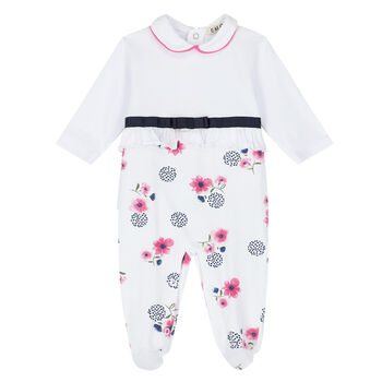 Baby Girls White Floral Babygrow