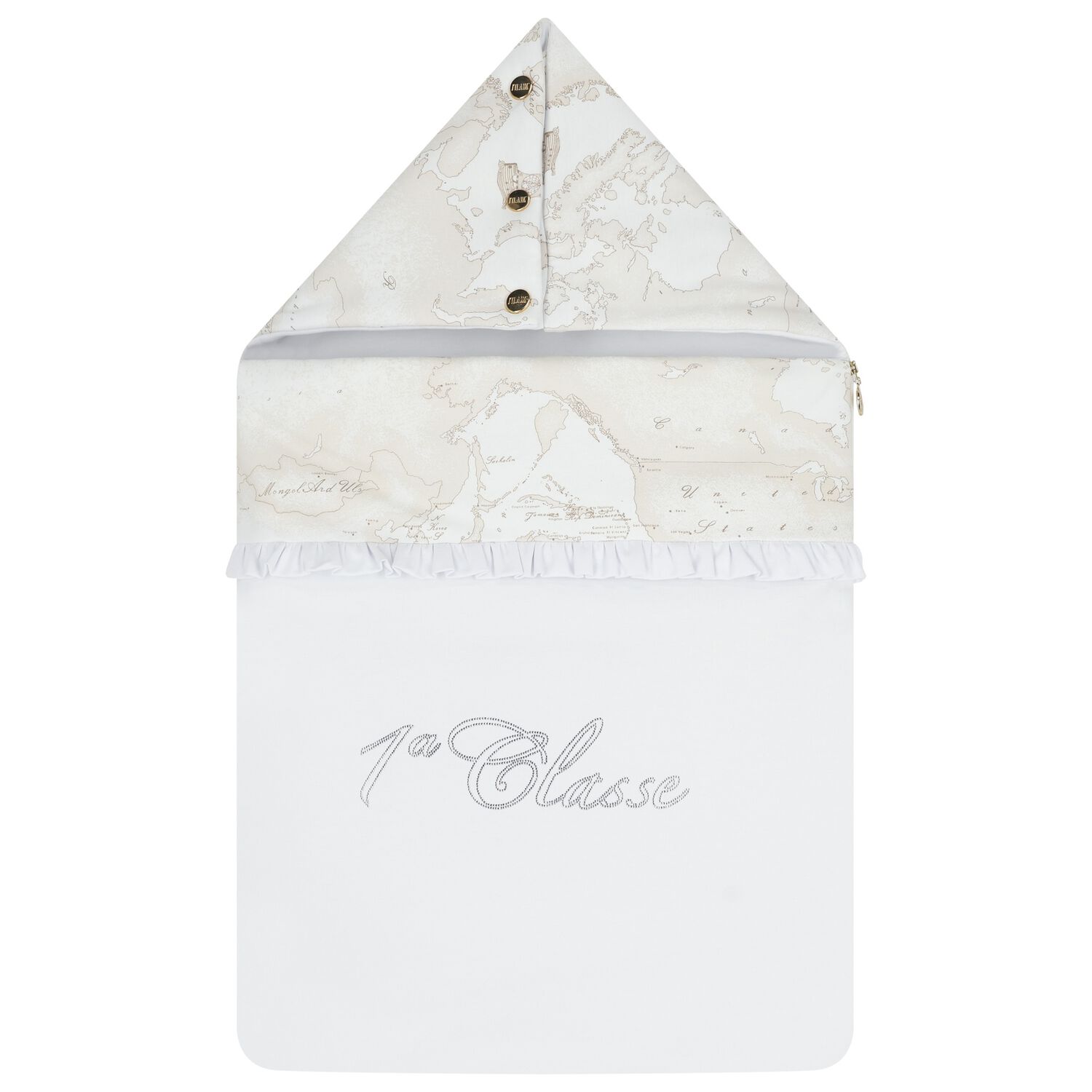 Baby Girls White & Beige Embellished Logo Nest, 1, hi-res