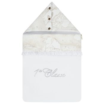 Baby Girls White & Beige Embellished Logo Nest