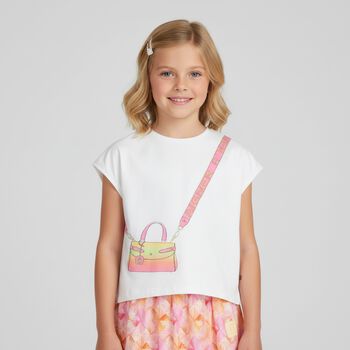 Girls White & Pink Bag T-Shirt