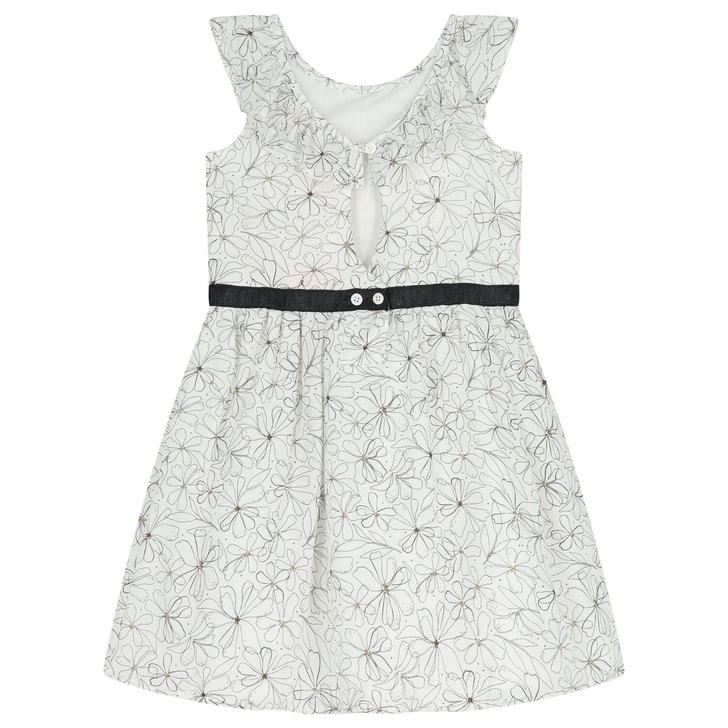 Girls White Floral Dress, 1, hi-res