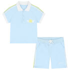 Boys Blue Logo Polo Short Set, 1, hi-res