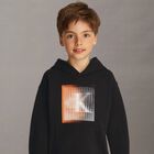 Boys Black Logo Hooded Top, 1, hi-res