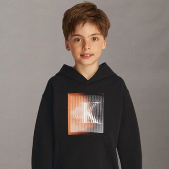 Boys Black Logo Hooded Top