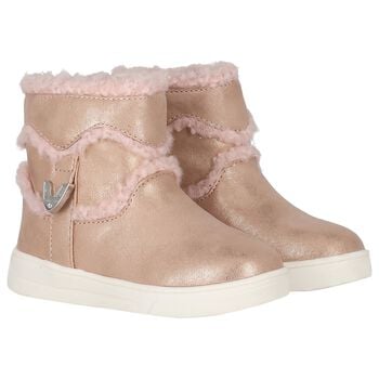 Younger Girls Gold Faux Fur Boots
