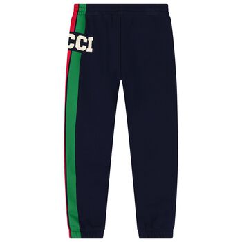 Boys Navy Blue Logo Web Striped Joggers