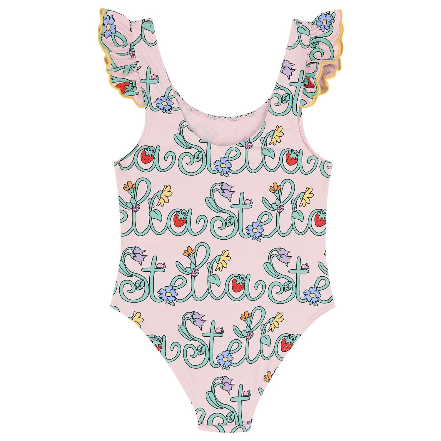 Girls Pink Logo Flowers Swimsuit, 1, hi-res