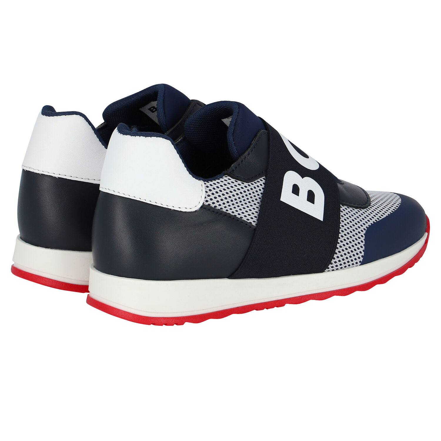 Boys Navy & White Logo Trainers, 1, hi-res