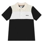 Younger Boys Black & Beige Logo Polo Shirt, 1, hi-res