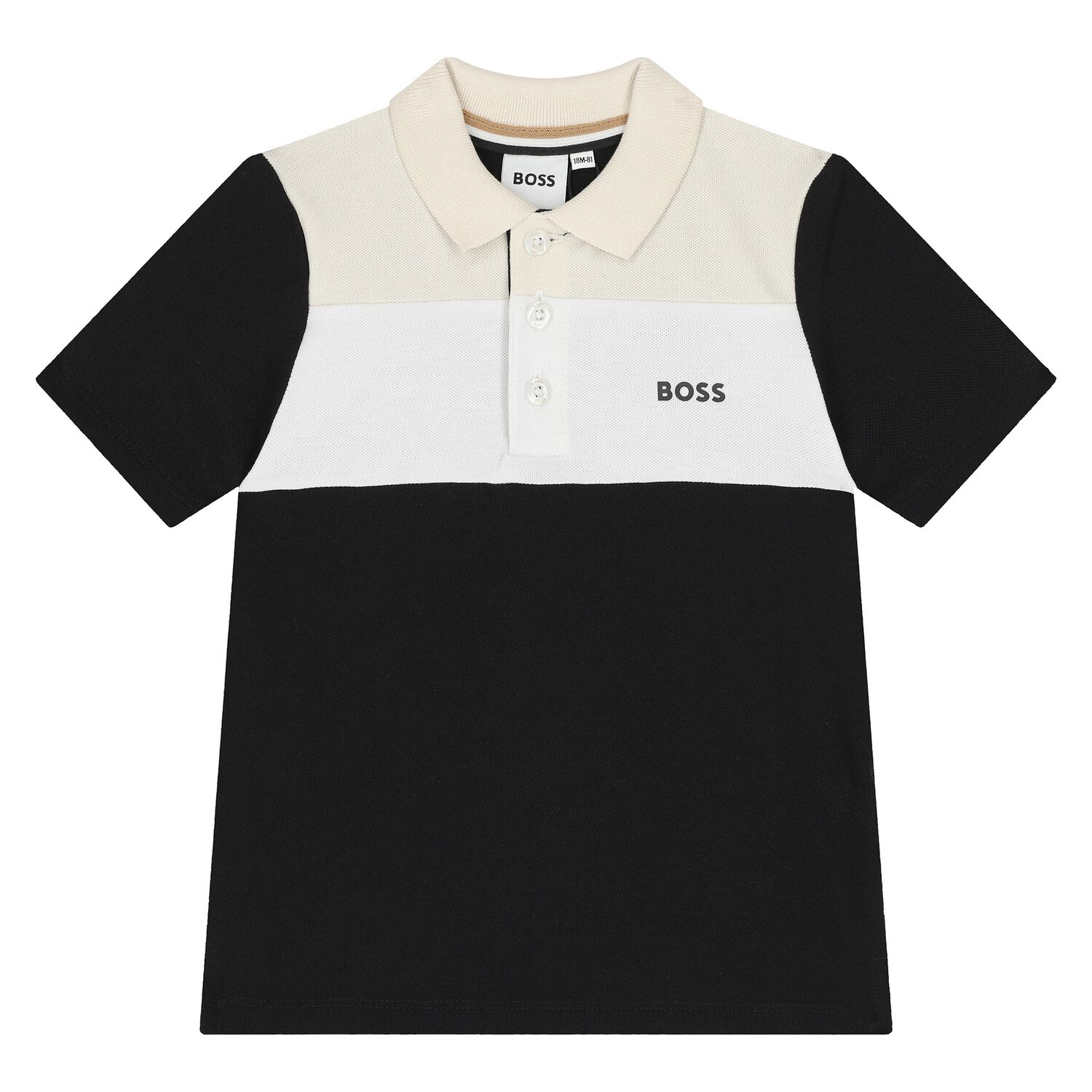 Younger Boys Black & Beige Logo Polo Shirt, 1, hi-res