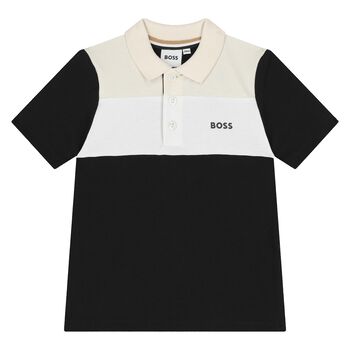 Younger Boys Black & Beige Logo Polo Shirt