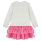 Girls Grey & Pink Logo Tulle Dress, 1, hi-res