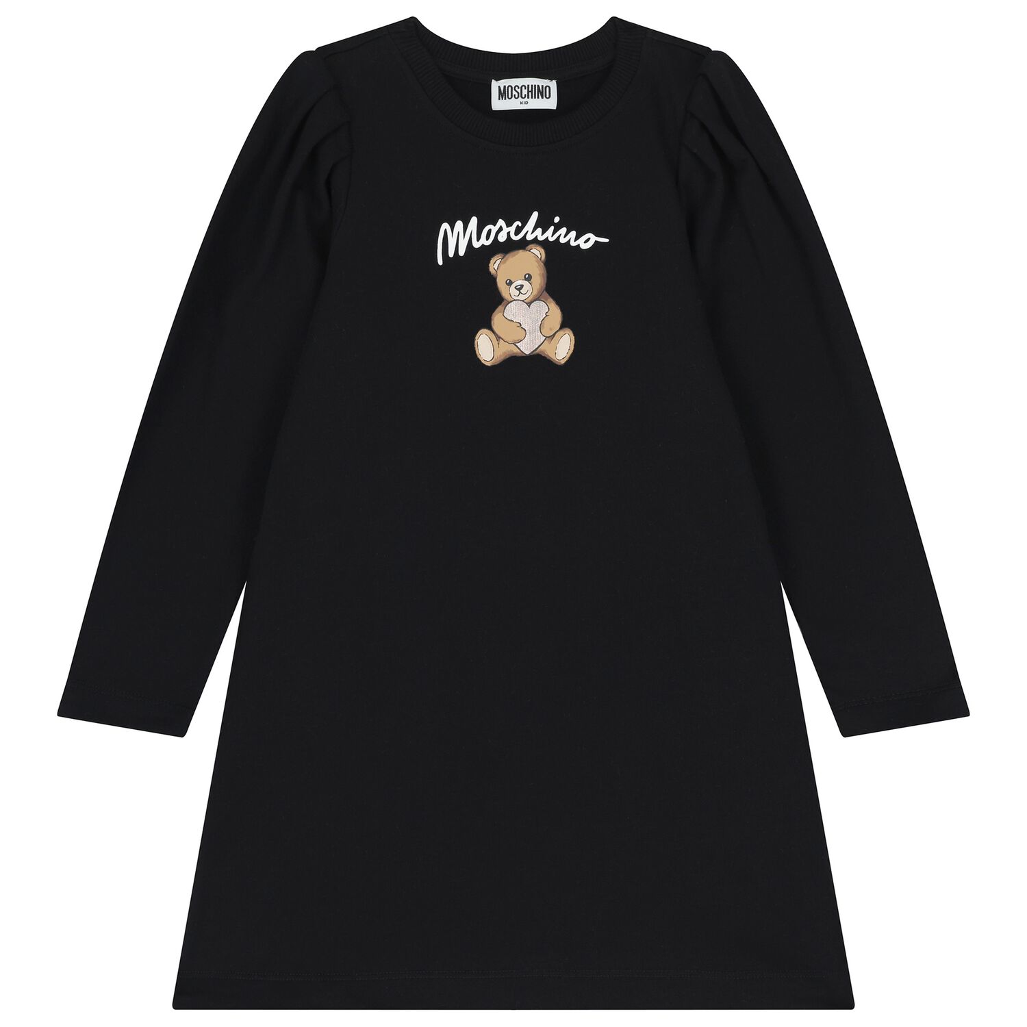 Girls Black Teddy Bear Logo Dress, 2, hi-res