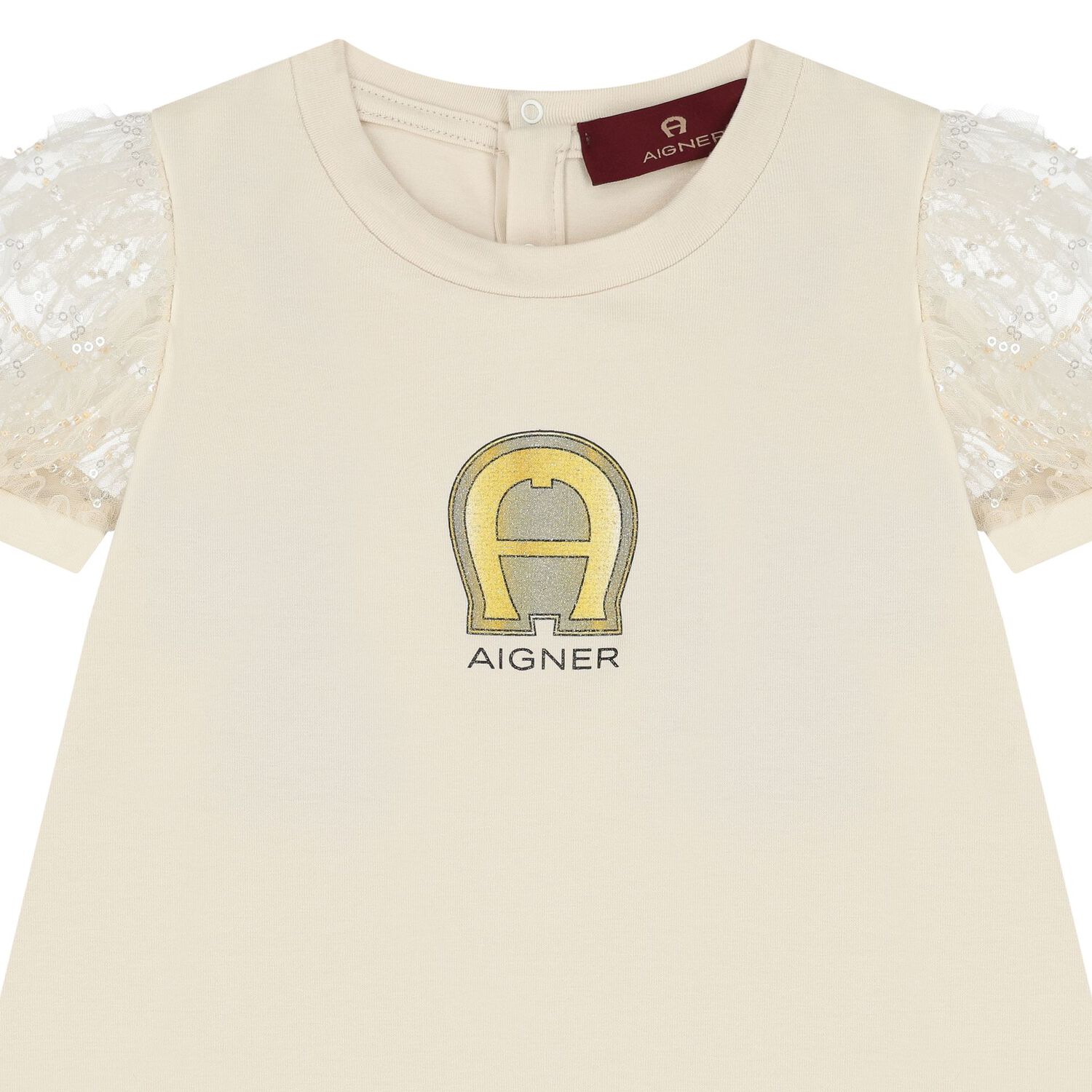 Younger Girls Beige Logo Dress, 1, hi-res