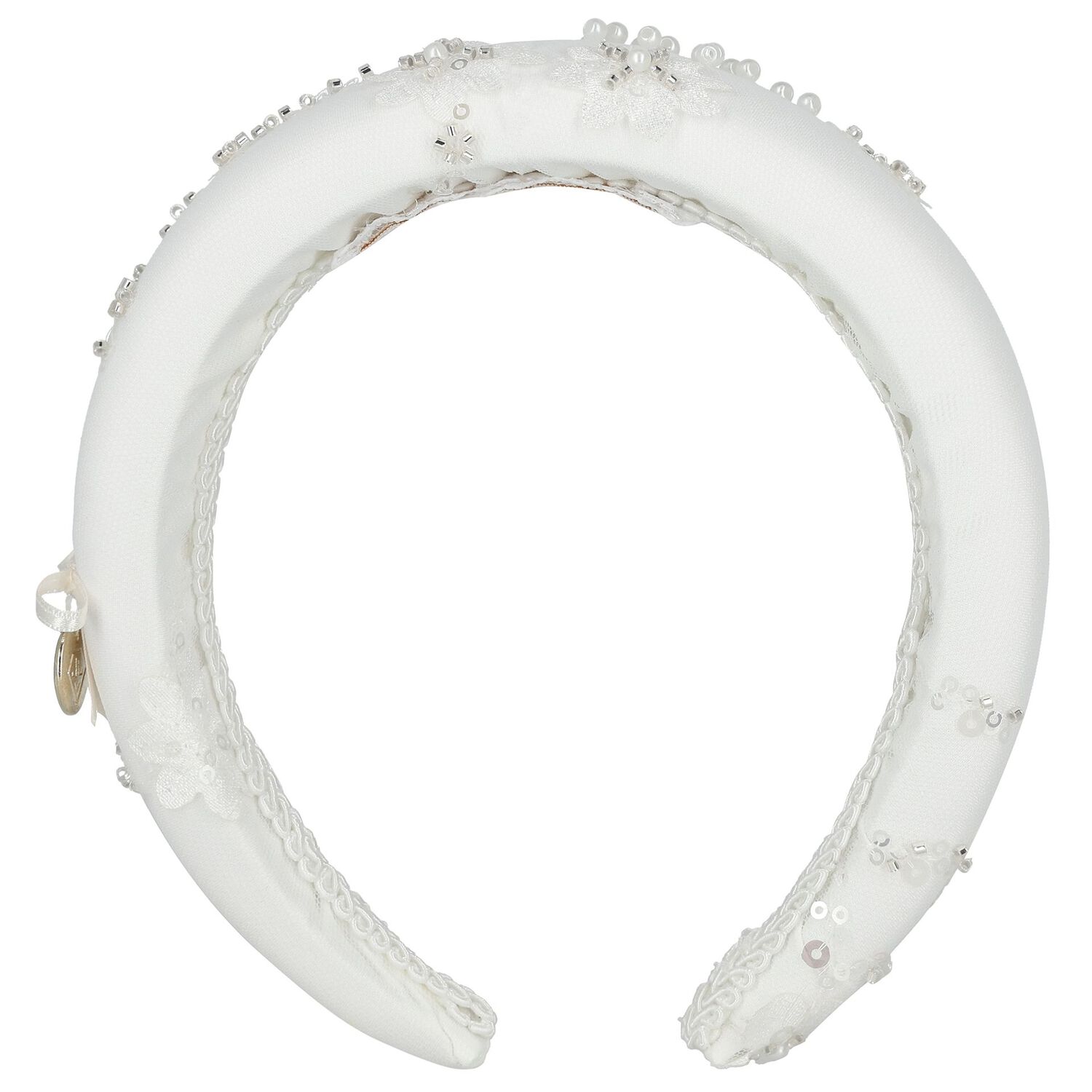 Girls White Sequin Flower Headband, 1, hi-res