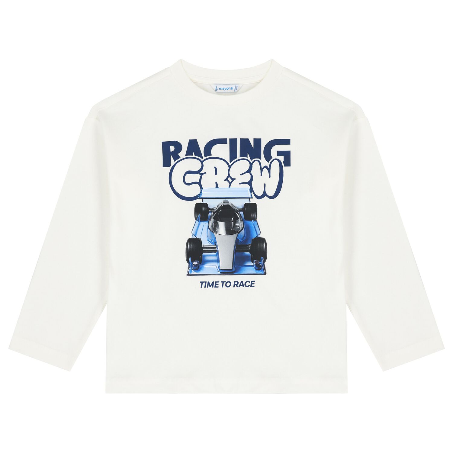 Boys White Formula 1 Car Long Sleeve Top, 2, hi-res