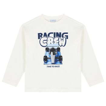 Boys White Formula 1 Car Long Sleeve Top