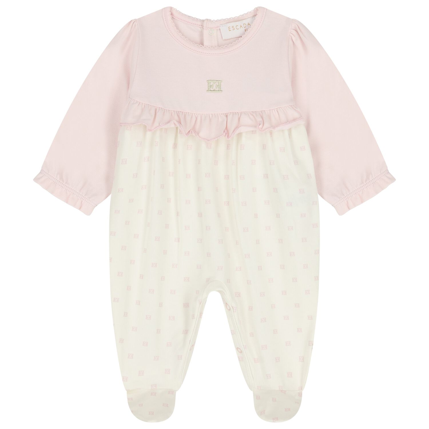 Baby Girls Ivory & Pink Logo Ruffled Babygrow, 2, hi-res