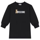 Girls Black Teddy Bear Logo Dress, 4, hi-res