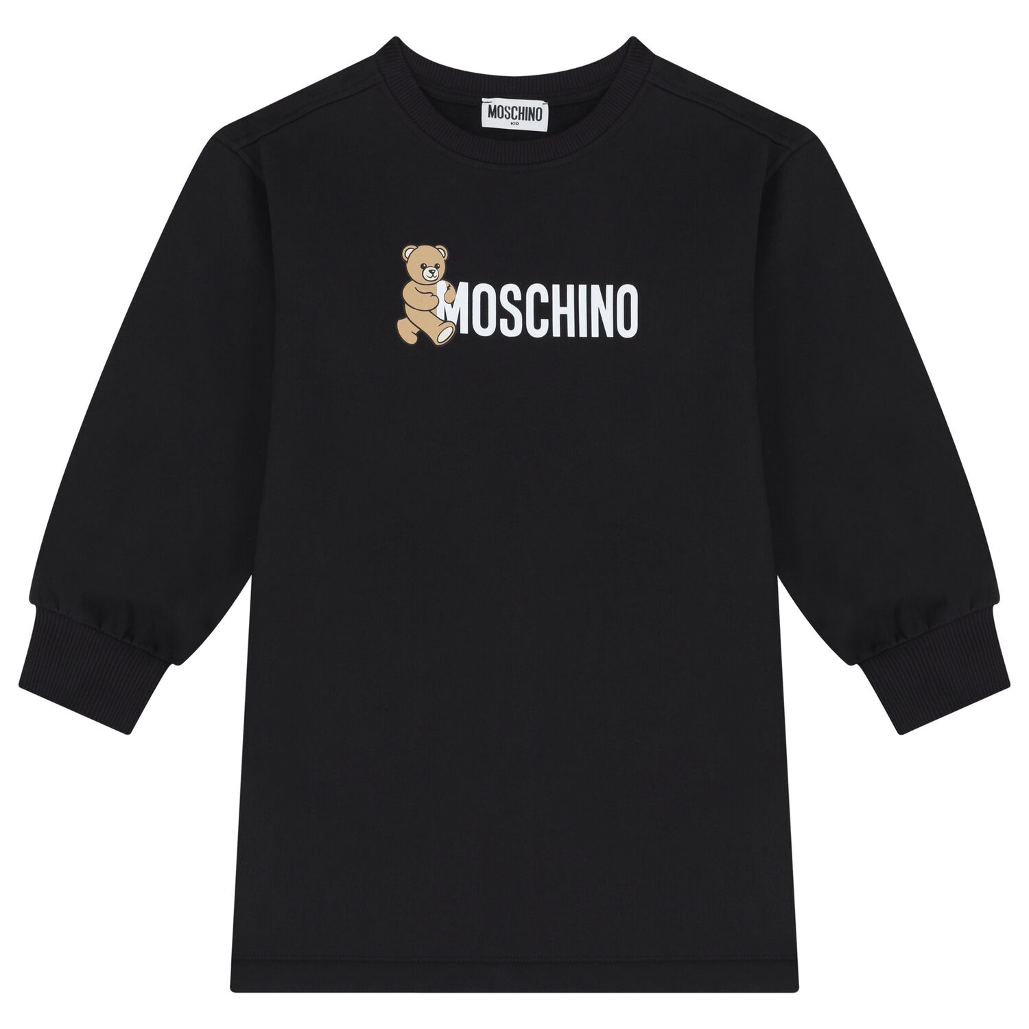 Girls Black Teddy Bear Logo Dress, 4, hi-res