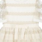 Girls White & Gold Tulle & Chiffon Dress, 1, hi-res