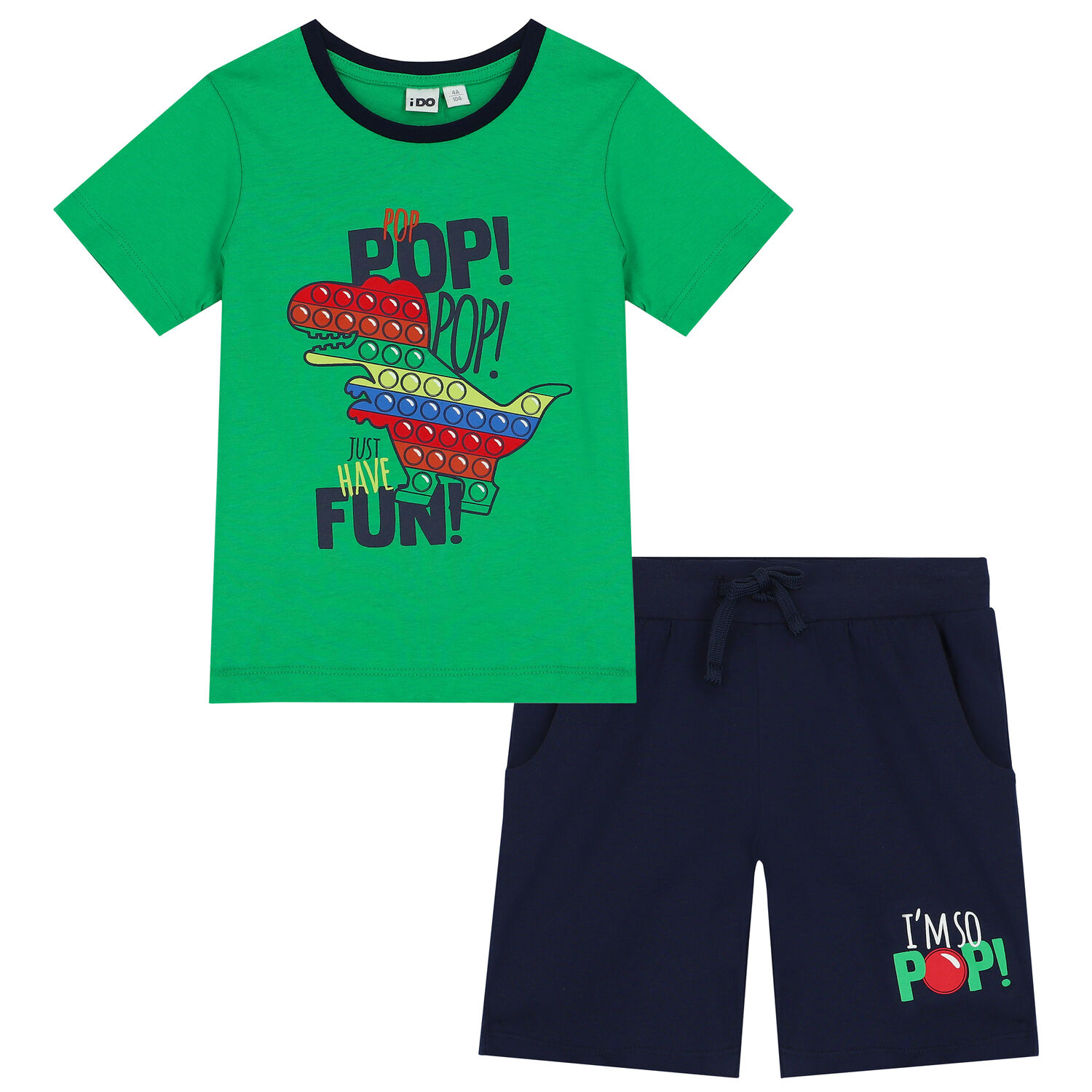 Boys Green & Navy Blue Dinosaur Shorts Set, 2, hi-res