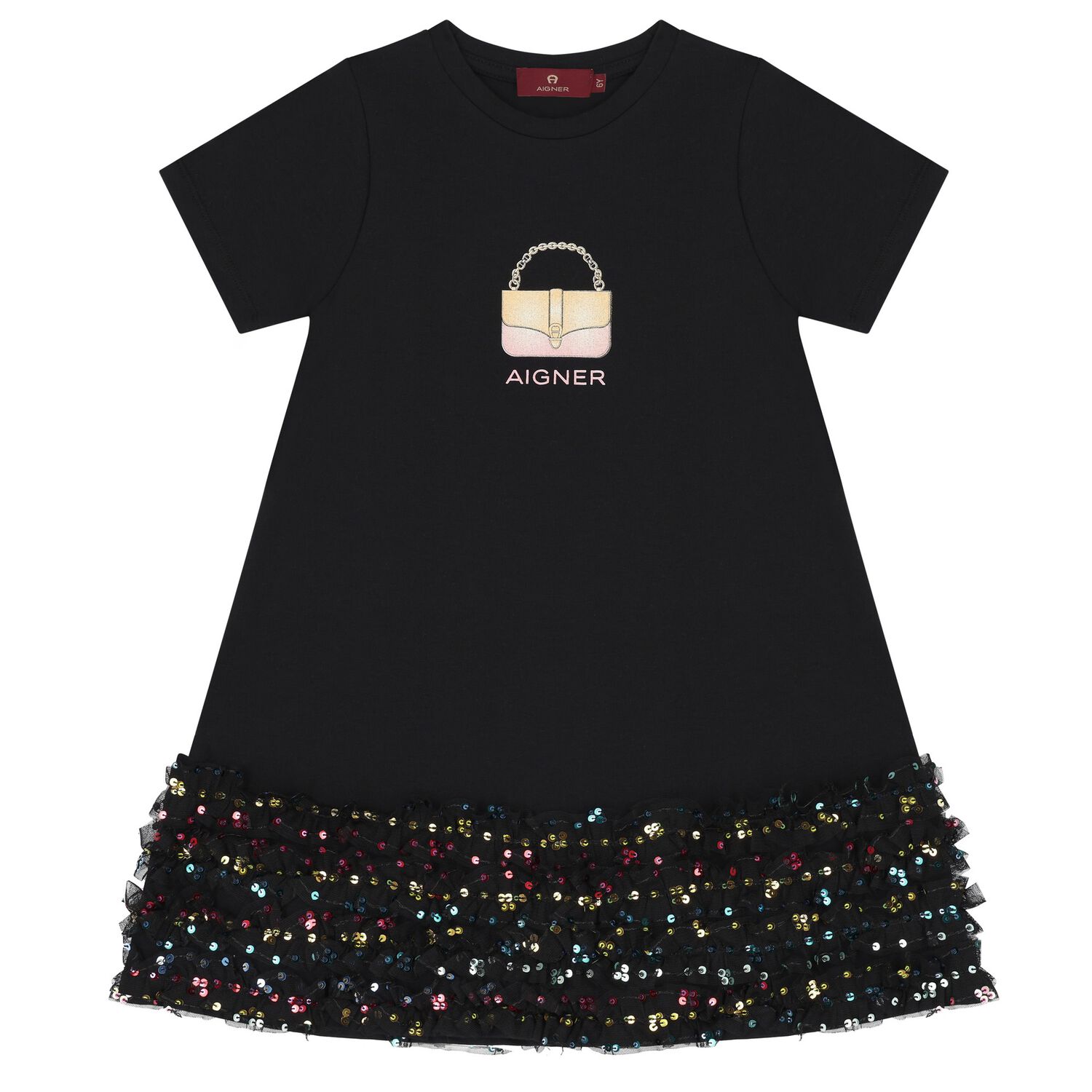 Girls Black Bag Sequin Dress, 2, hi-res image number null