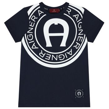 Aigner Boys Navy Blue Logo T-Shirt, 2 Boys Navy Blue Logo T-Shirt