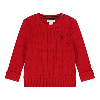 Red Logo Cable Knit Baby Jumper