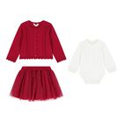 Baby Girls Red & Ivory Tulle Skirt Set, 3, hi-res