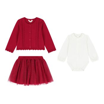 Baby Girls Red & Ivory Tulle Skirt Set