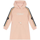 Girls Pink Logo Hooded Dress, 2, hi-res