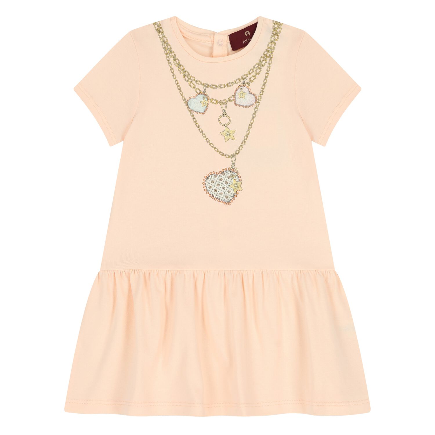Younger Girls Pink Necklace Logo Dress, 2, hi-res
