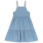 Girls Blue Logo Denim Dress, 1, hi-res