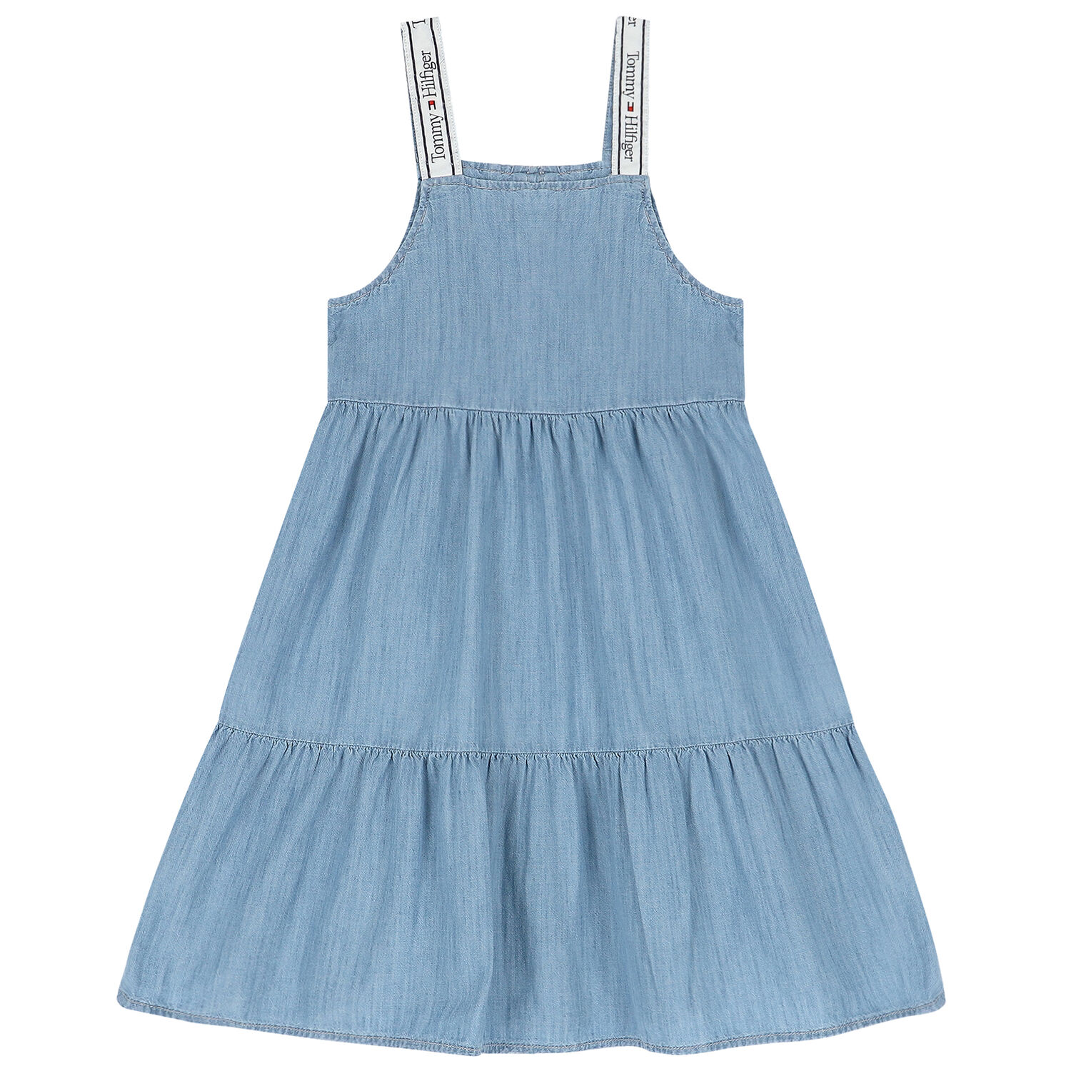 Girls Blue Logo Denim Dress, 1, hi-res