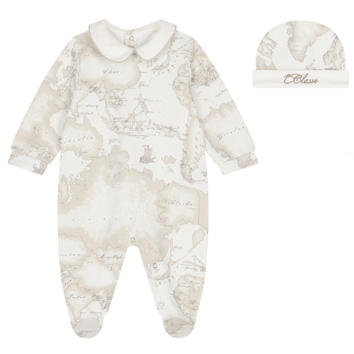 Ivory & Beige Geo Map Babygrow Set, 3, hi-res