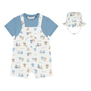 Baby Boys Blue & White Dungaree Set