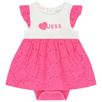 Baby Girls Pink and White Broderie Anglaise Dress