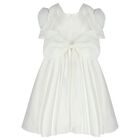 Girls White 3D Rose Sleeve Tulle Dress, 1, hi-res